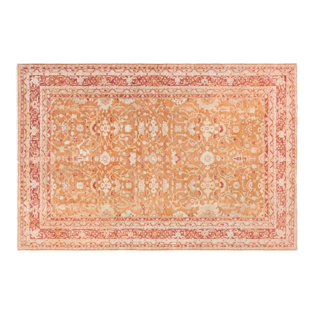 Early 20th Century Indian Amritsar Orange, Brown Handmade Wool Rug For Sale