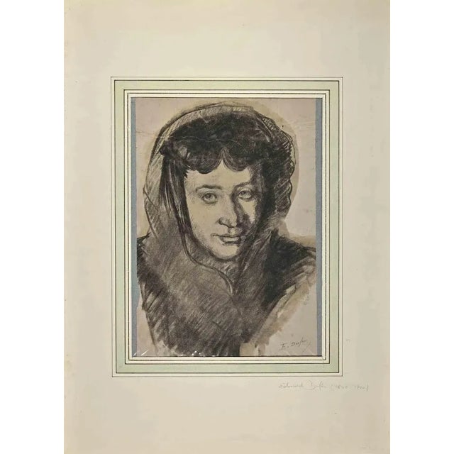 Portrait is an Original Charcoal Drawing and Watercolour realized by Edouard Dufeu (1836-1900). Good condition included a...