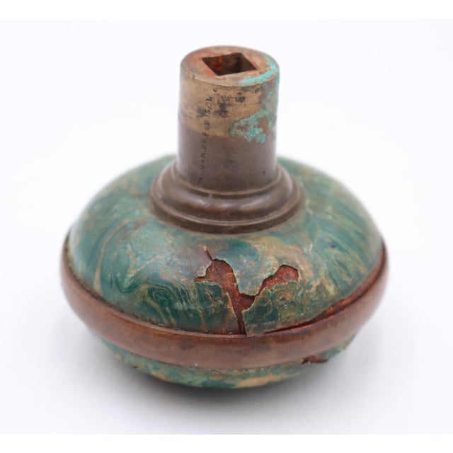 Antique Green & Tan Marbled Cast Iron Passage Door Knob For Sale - Image 4 of 5