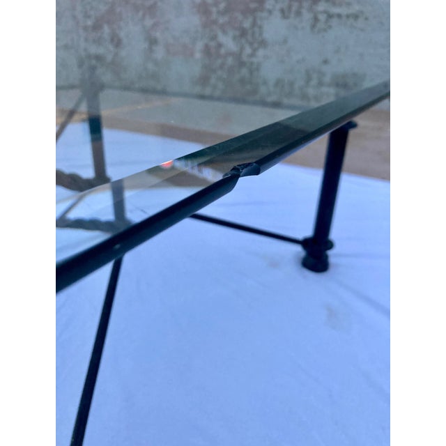 Dark Green 1980s Mid-Century Modern Square Wrought Iron Base Beveled Glass Top Coffee Table For Sale - Image 8 of 13