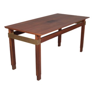 Mid Century Italian Mahogany and Brass Dining Table For Sale