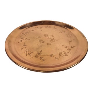 Copper Floral Serving Tray For Sale