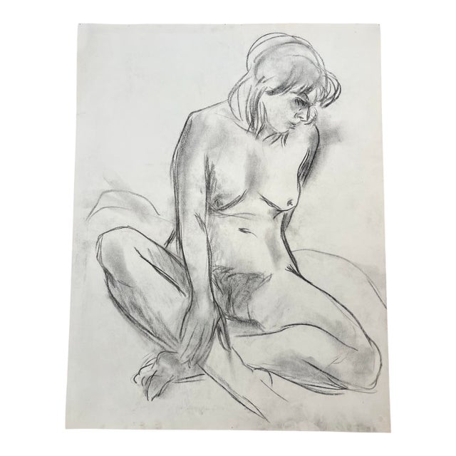 Barbara Beck Figurative Nude Charcoal Sketch 1970s For Sale