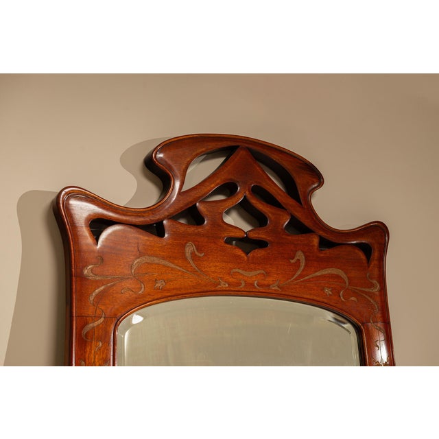 Wood Large Art Nouveau Standing Mirror in Walnut, France, 1900s For Sale - Image 7 of 12