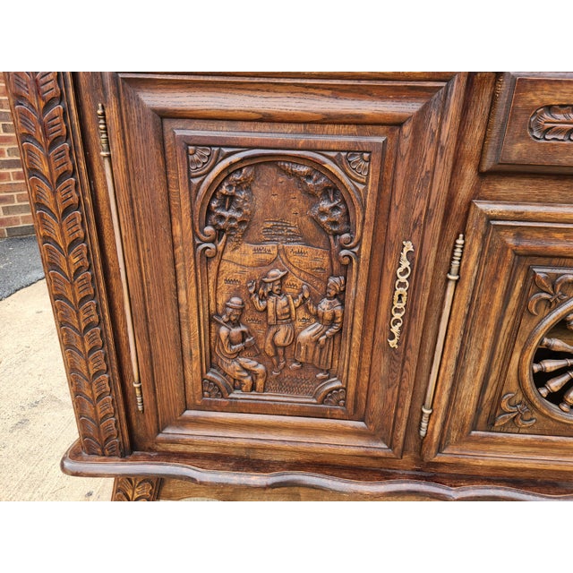 Antique French Brittany Hand-Carved Oak Sideboard, C. 1920s For Sale - Image 12 of 14