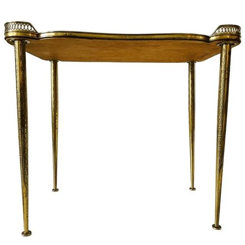 Vintage Hollywood Regency Neoclassical Brass Side Table with Leather Top and Gallery Edge, 1960s For Sale - Image 12 of 13