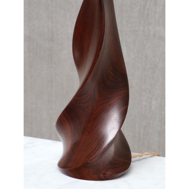 Sculptural Table Lamps in Mahogany by Claude Chauvy, France, 1950s, Set of 2 For Sale - Image 11 of 17