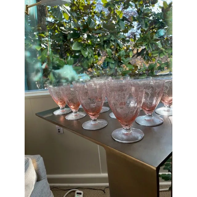 Fostoria 1920's Fostoria Versailles Pink Footed Glasses or Oyster Cups - Set of 12 For Sale - Image 4 of 7