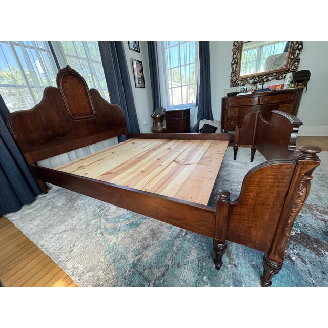 Antique Walnut Full or Double Size Bed With Curved Footboard For Sale - Image 9 of 11