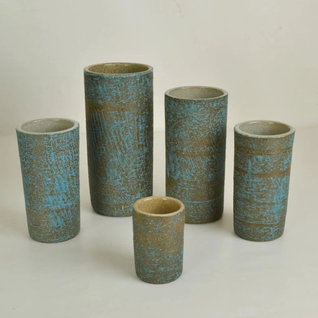 1960s Blue Ceramic Cylinder Vases by Groeneveldt, Set of 10 For Sale - Image 5 of 14