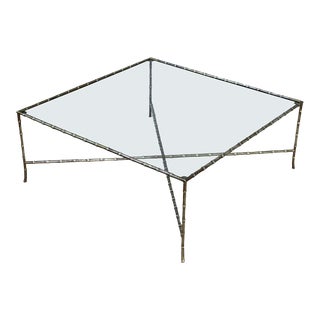1950's Italian Maison Bagues Style Faux Bamboo Solid Brass Large Coffee Table For Sale