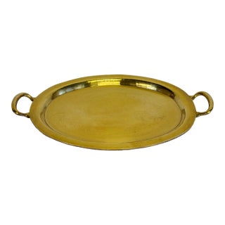 Vintage Large Oval Brass Handled Tray For Sale