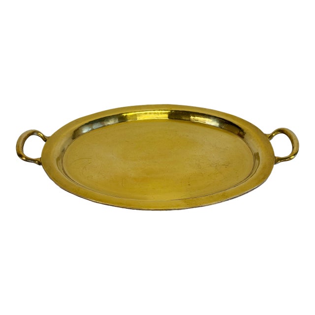 Vintage Large Oval Brass Handled Tray For Sale
