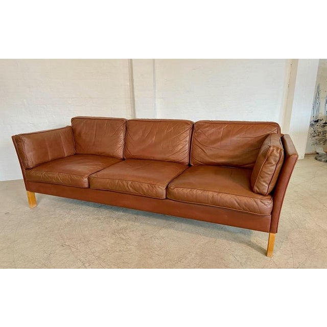 Mid-Century Danish Cognac Leather 3-Seater Sofa by Mogens Hansen, 1960s For Sale - Image 13 of 18
