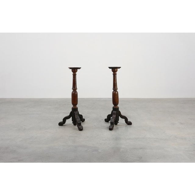 Brown Antique French Turned Church Pedestals, 1700s, Set of 2 For Sale - Image 8 of 12