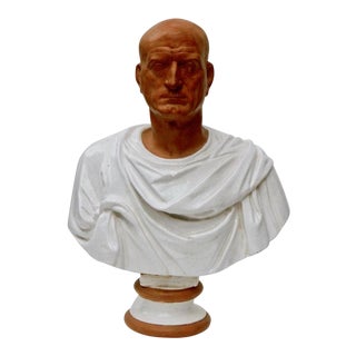 Antique Life Size Glazed Terracotta Bust Sculpture For Sale