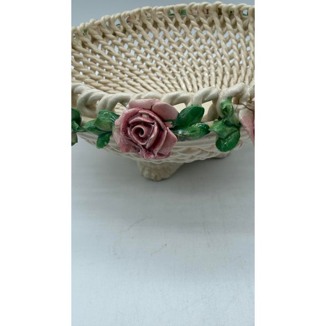 A Vintage Italian Capodimonte Woven Creamware Wedding Basket With Rose Decorations, Circa 1950's For Sale - Image 11 of 12