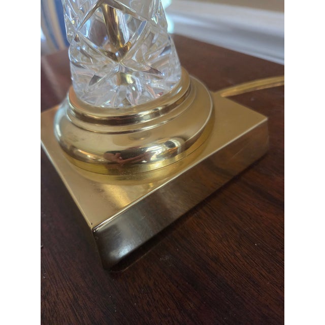 Late 20th Century Hollywood Regency Brass and Crystal Table Lamps - A Pair For Sale - Image 13 of 16