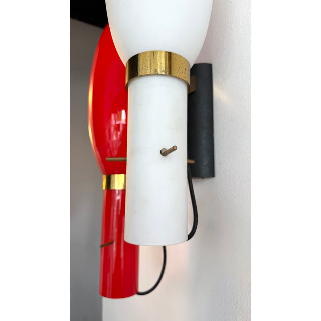 Mid-Century Modern Pair of Sconces Brass and Glass by Stilnovo. Italy, 1950s For Sale - Image 3 of 12