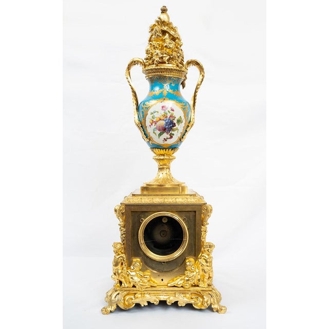 Antique 19th Century Napoleon III Clock in Gilded bronze and Sèvres Porcelain, France For Sale - Image 10 of 12