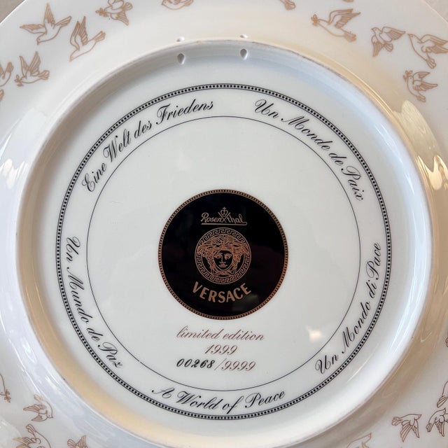 Versace x Rosenthal 1999 Christmas plate "A World of Peace" // Doves and Olive Branch Limited edition plate #268 of 9999 // original box For Sale - Image 11 of 12