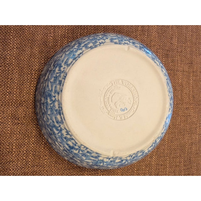 1990s Blue & White Spongeware Serving Bowl by Gerald E. Henn, Ohio Pottery For Sale - Image 4 of 8