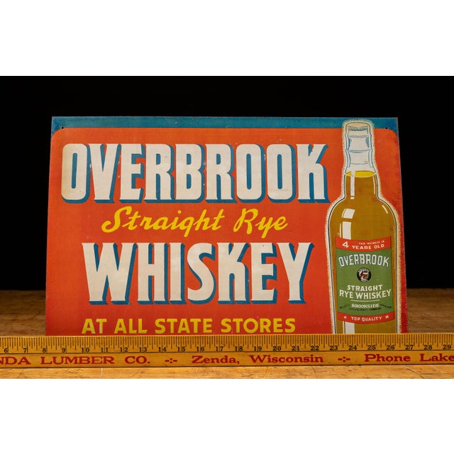 1940s Overbrook Straight Rye Whiskey Tin Advertising Sign For Sale - Image 10 of 11