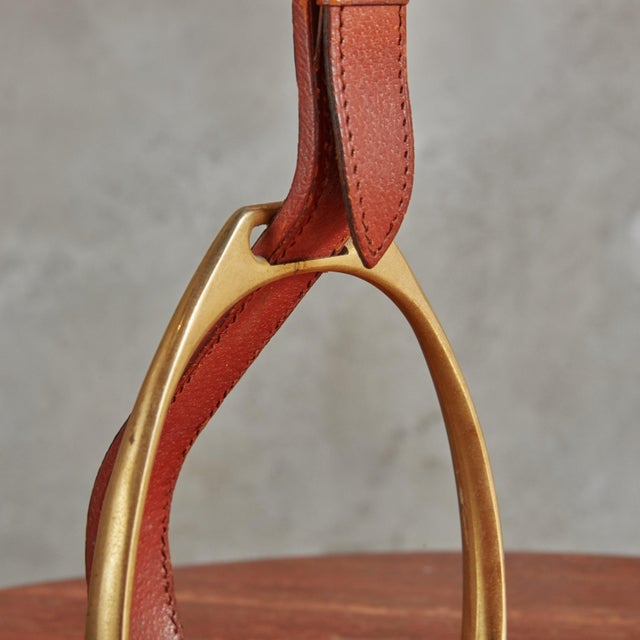 Leather + Brass Table Lamp by Longchamp, France 1950s For Sale - Image 9 of 10