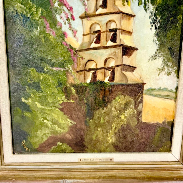 1982 Vintage Impressionist Landscape Architecture Bell Tower Original Oil Painting by Kay McCrabb For Sale - Image 12 of 12
