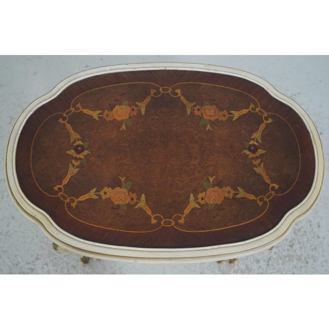 French Vintage French Louis XIV Paint Decorated & Inlaid Nesting Tables For Sale - Image 3 of 16