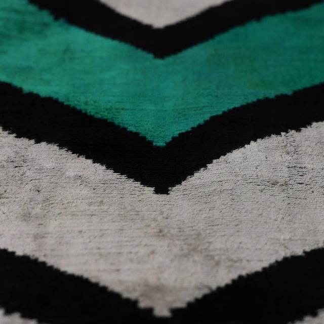 2020s Green Chevron Silk Velvet Throw Pillow 20x20 | Handmade Organic Luxury For Sale - Image 5 of 8