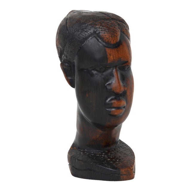 Mid Century African Wood Carved Head For Sale