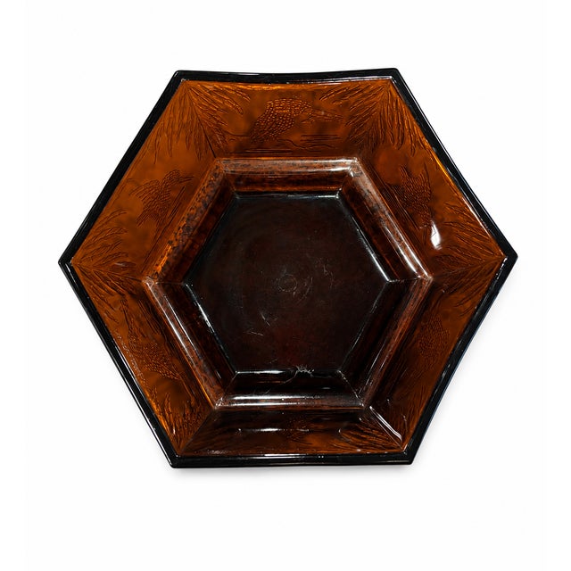 Vintage Art Deco Amber “Kingfisher” Glass Bowl by Sherdley, England, Circa 1930s For Sale - Image 4 of 5