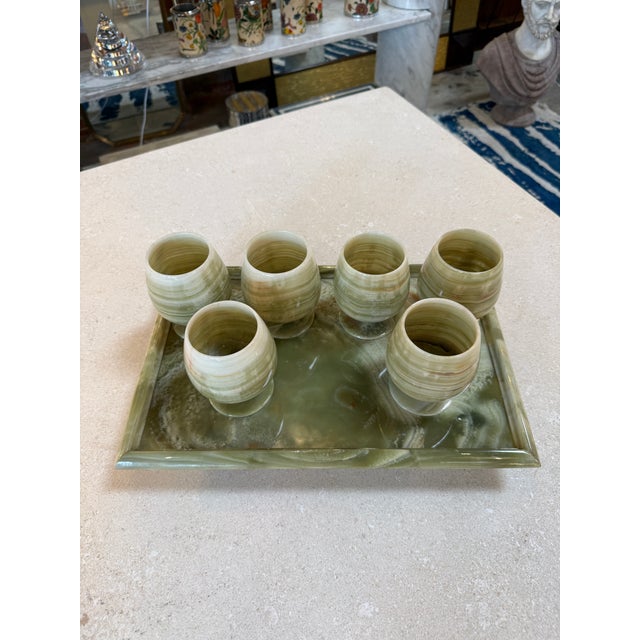 Green Italian Marble Drink Set With Tray and Six Goblets, 1970s For Sale - Image 8 of 10