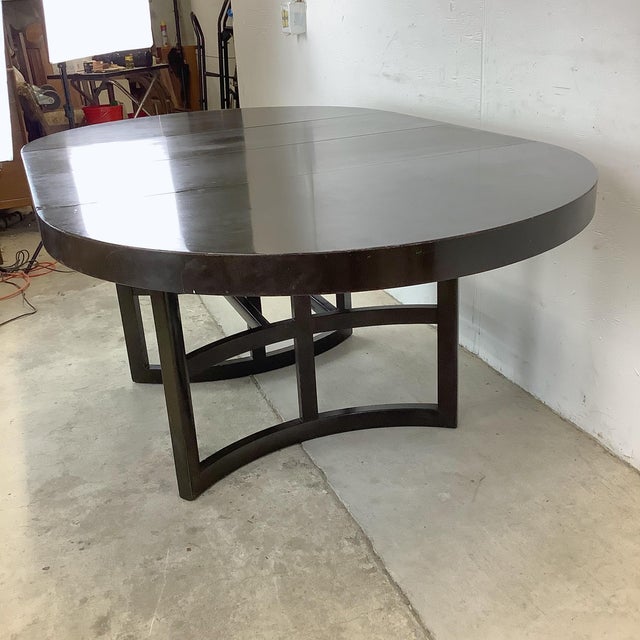 Brown Ebonized Mahogany Round Extension Dining Table, Attributed to Paul Frankl for John Stuart For Sale - Image 8 of 18