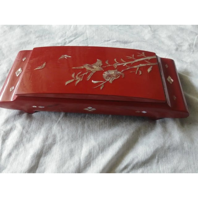 Late 20th Century Red Lacquer Mother of Pearl Inlay Ink Box For Sale - Image 6 of 6