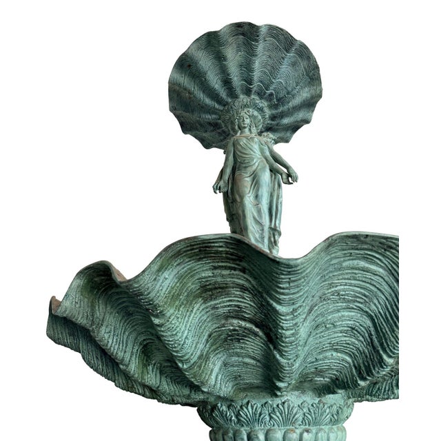 Monumental Classical Tiered Fountain With Shell Basins – Verdigris Patina – 11 Ft Tall For Sale - Image 9 of 10