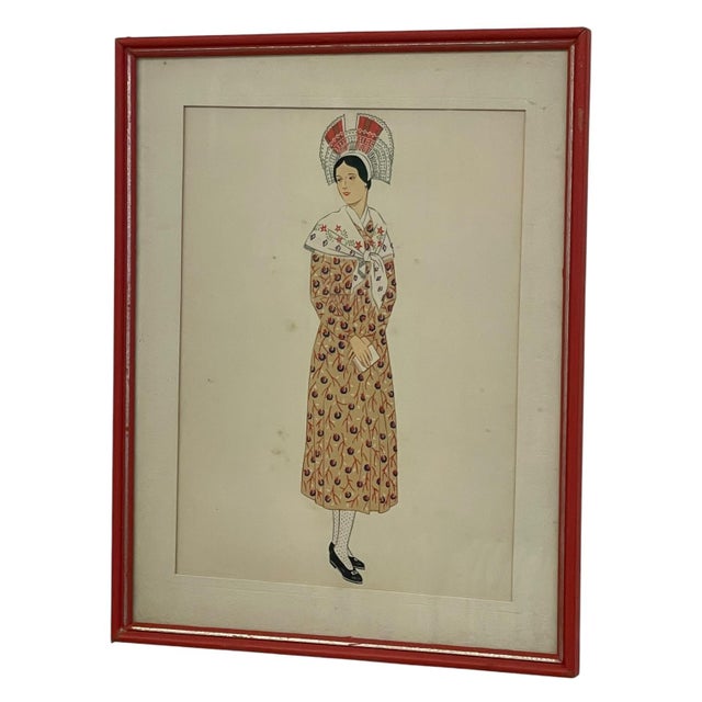 Vintage French Fashion Print by Lepage-Medvey, Costumes Français Champagne Woman, Framed Paris Editions Hyperion Illustration. For Sale In Seattle - Image 6 of 10