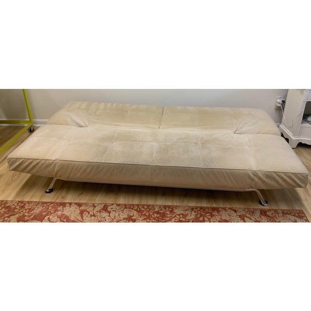 Modern Vintage Light Brown Microsuede Attributed to Linge Roset Sofa/Futon For Sale - Image 3 of 10