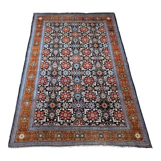 Vintage Persian Tabriz Afshan Rug, Hand-Knotted Wool, Allover Geometric Caucasian Kuba Pattern, Navy & Red, 5x9 For Sale