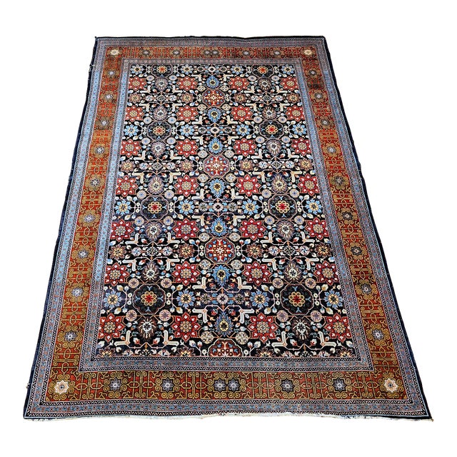 Vintage Persian Tabriz Afshan Rug, Hand-Knotted Wool, Allover Geometric Caucasian Kuba Pattern, Navy & Red, 5x9 For Sale