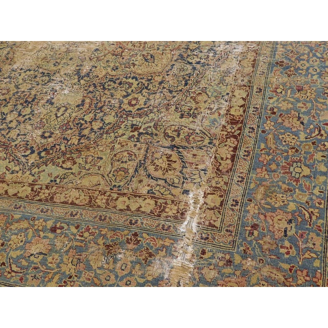 Distressed Antique Persian Kerman Rug. 7'1"x 9'7" For Sale - Image 12 of 18
