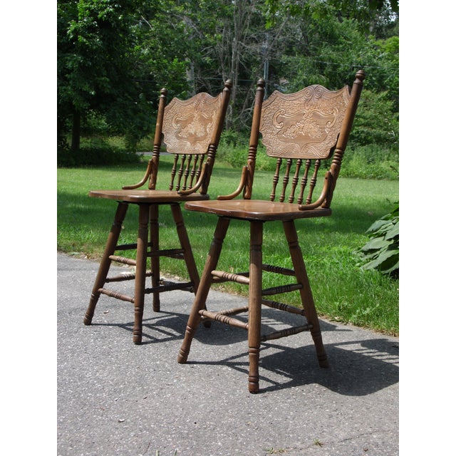 Vintage Pair Solid Oak Press Back & Spindle Swivel Counter ... (640 x 640 Pixel)
