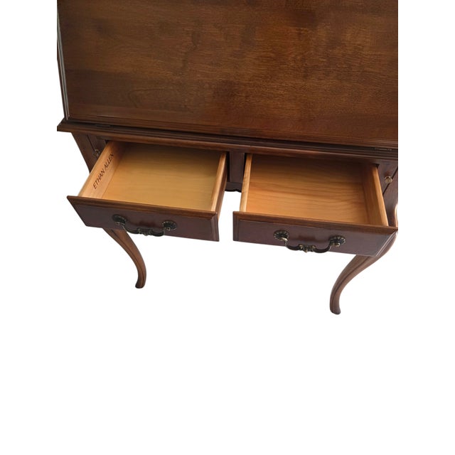 1990s Ethan Allen French Country Ladies Writing Secretary Desk Maple Drop Front For Sale - Image 10 of 11