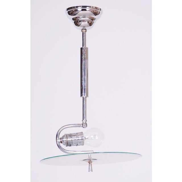 Silver Bauhaus Chandelier in Chrome-Plated Steel and Frosted Glass, Czech, 1930s For Sale - Image 8 of 9