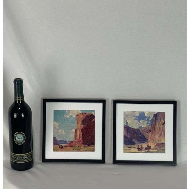 Pair of Hand-Textured Prints After Edgar Alwin Payne Canyon De Chelly Offered as a pair, these small Western landscape...