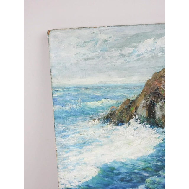 Vintage Early 20th Century Rocky New England Seascape Painting For Sale - Image 4 of 8