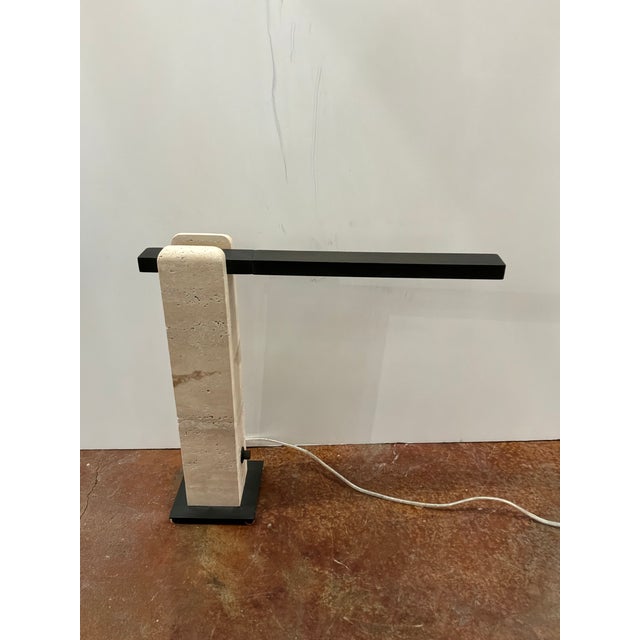 Stylish Revelation Director Lamp. Travevertine body, bronze hardware. LED light. Original Retail $756. Showroom floor sample.