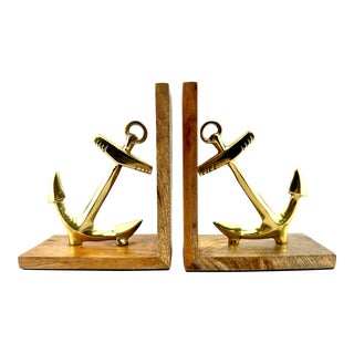 Vintage Mid Century Brass Nautical Anchor Bookends- a Pair For Sale