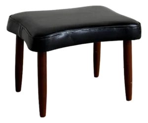 Vintage Danish Modern Teak & Black Leather Footstool Ottoman Mid Century Stool